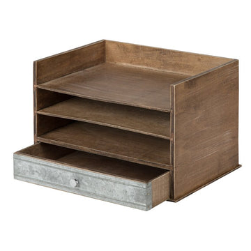 Guajan Desktop Wood Letter Tray with 3 Trays and Drawer